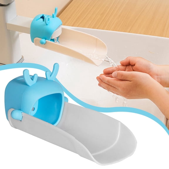 Meiiso Handwashing Extender Children's Handwashing Aid, Kitchen Faucet Water Sink Splash Proof Spreader, Extended Anti Splash Water, Faucet Extender, Blue Color, Helps Kids Reach