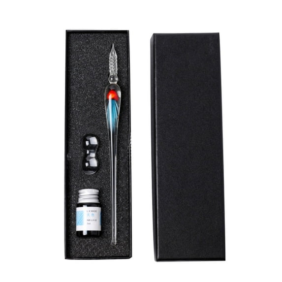 Meiiso Jellyfish Glass Dip Pen Calligraphy Set 1ml - 3 Pcs Kit with Holder & Colored Ink #7, Ink & Pen Holder Art Kit for Signatures Beginners