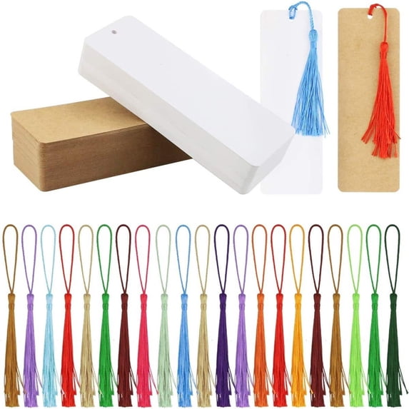 Meiiso Kraft Paper Bookmarks with Tassels 60Pc Blank Diy