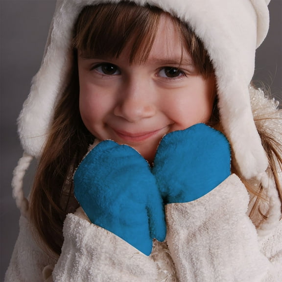 Meiiso Lake Blue Solid Color Warm Knit Gloves for Women Winter Fa