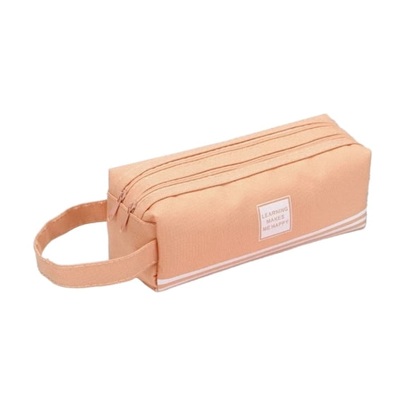 Meiiso Large Capacity Pencil Organizer, Pink Canvas Stationery Bag with 2 Zipper Pockets, 1-Piece, Pencil Case, Stationery Box