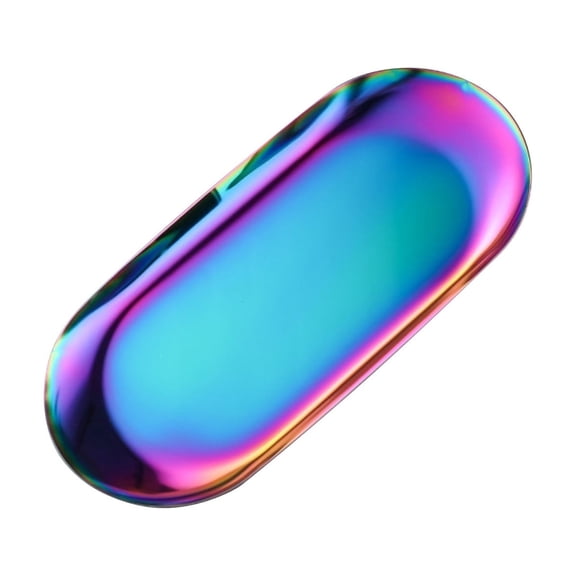 Meiiso Oval Colored Tray 18x8.5cm, Stainless Serving Tray Towel Storage Dish Plate Tea Trays Jewelry Plate Decorative Storage Tray