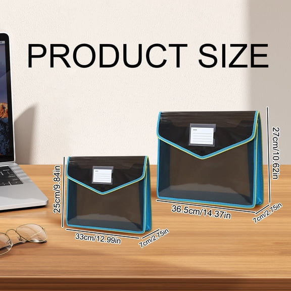 Meiiso Plastic Expandable File Folder, Translucent Black Blue A4 Document Bag, 2-Piece, Document Bags, 3D Capacity, Office Storage