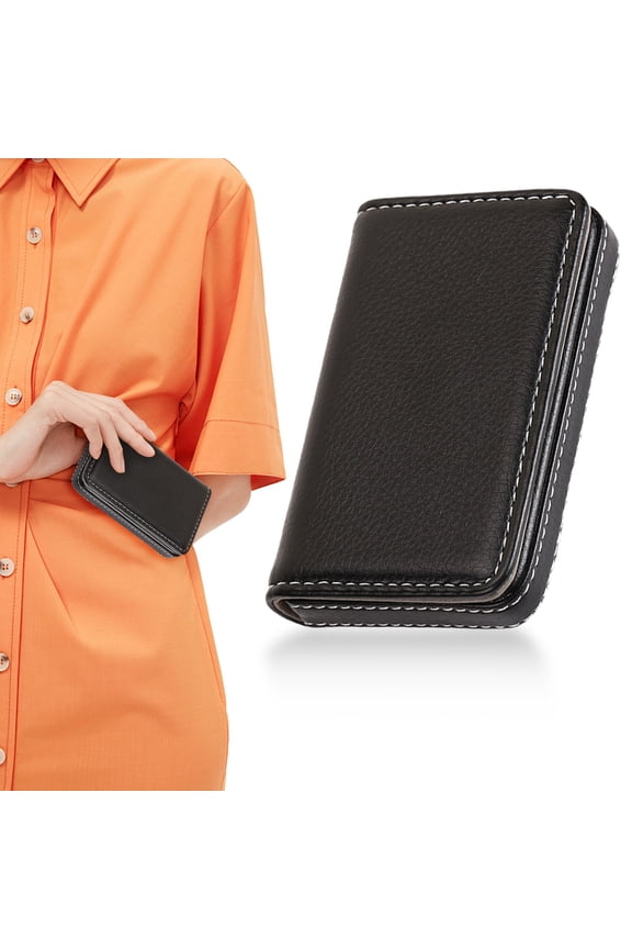 Pu Leather Card Holder, Business Wallet, Rfid-Blocking Pu Leather Card Wallet - Slim Metal Credit Card Organizer with Id Window, Business Travel Essentials (#A)