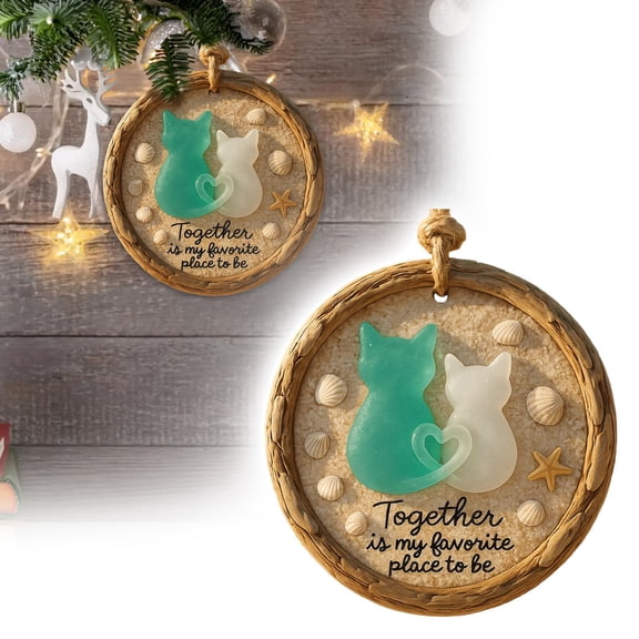 Meiiso Sea Glass Ornament Clearance, Sea Glass Cat Acrylic Ornament, Beach Themed Hanging Decor for Friends with Meaningful Message