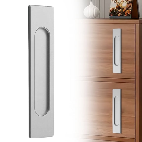 Meiiso Square Gentleman Gray No-Drill Sliding Door Handle Punch Free Flush Pull Cabinet, Aluminum Alloy Barn Door Handle
