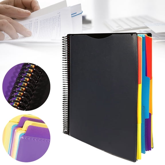 Meiiso Tool Series, Spiral Binder Black 12 Pages, Project Organizer 6/12 Pockets Grey with Assorted Tabs Tear Poly 1/3 Cut Tabs Letter Size, Clearance!