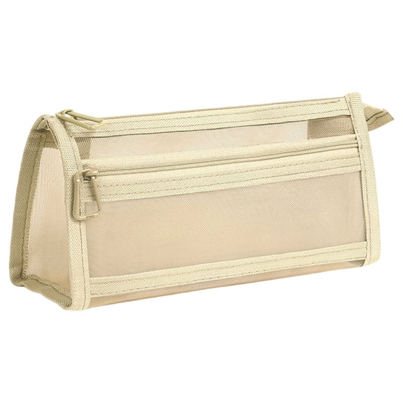 Meiiso Transparent Mesh Pencil Case, Apricot Yellow Double Layer Large Capacity Pen Bag, 1-Piece, Mesh Pencil Case, Supply