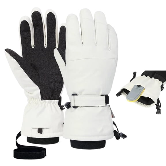 Meiiso White L Heated Gloves Pro Ski Gloves with Wrist Guards Thermal Touchscreen, Waterproof 6-Layer Insulation Snowboard Gloves
