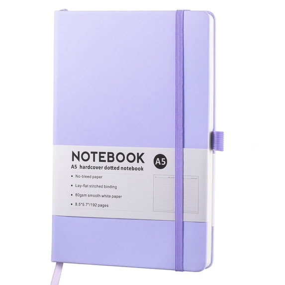 Meiix Violet Hardcover Lined Journal Notebook with Elastic Closure, Classic Leather Writing Book for Office Travel, 1Pcs