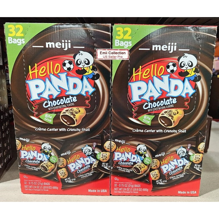 Meiji Hello Panda Bite Size 32 Bags Chocolate Cookies 24oz 680g (2