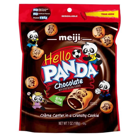 Meiji Hello Panda Chocolate Crme Cookies, Bite-Sized Kids Snack, 7oz Resealable Pouch