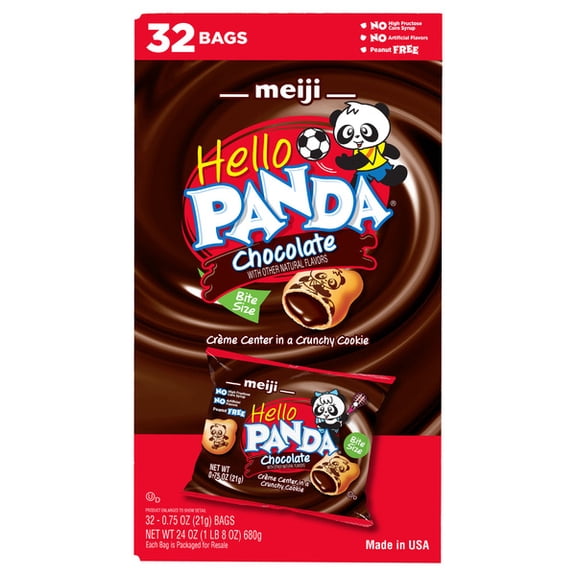 Meiji Hello Panda Chocolate Creme Filled Cookies, Bite Size Snacks, 32 Bags (0.75 oz Each), 24 oz Bulk Pack