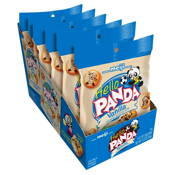 Meiji Hello Panda Cookies, Vanilla CrÃ¨me Filled - 2.2 oz, Pack of 6 - Bite Sized Cookies with Fun Panda Sports ES6