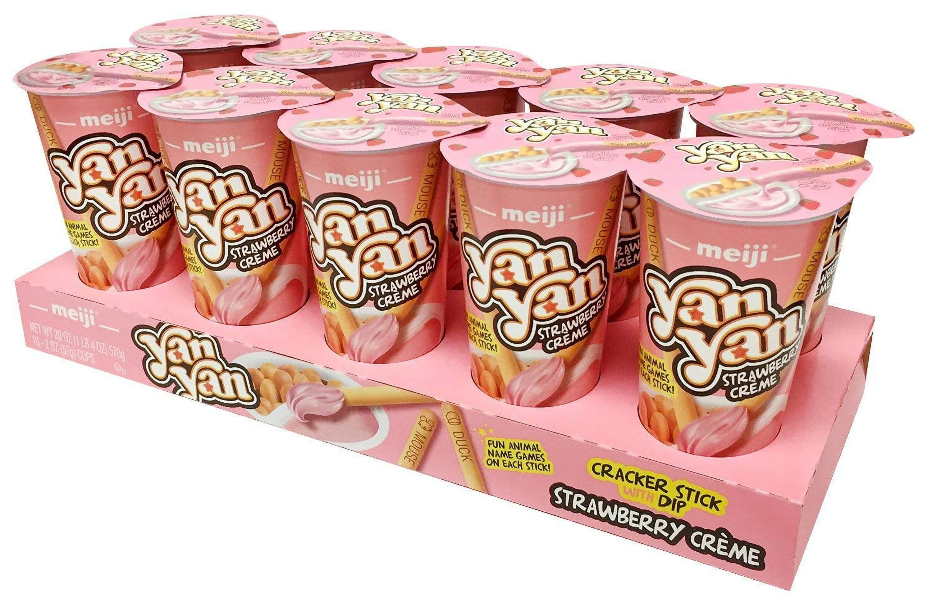 Meiji Yan Yan Dipping CM31&nbsp;Sticks, Strawberry Crème - 2 oz, Pack of 10 - Cracker Sticks with Fun Animals Phrases