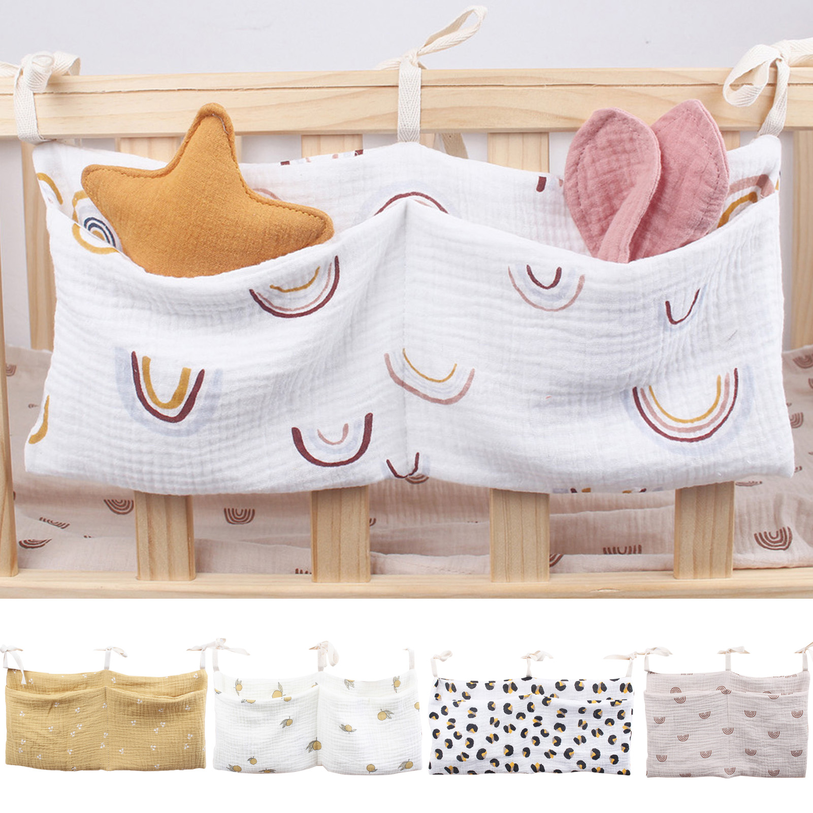 Meijuhuga Baby Crib Storage Bag Doublelayers Classified Dual Pockets