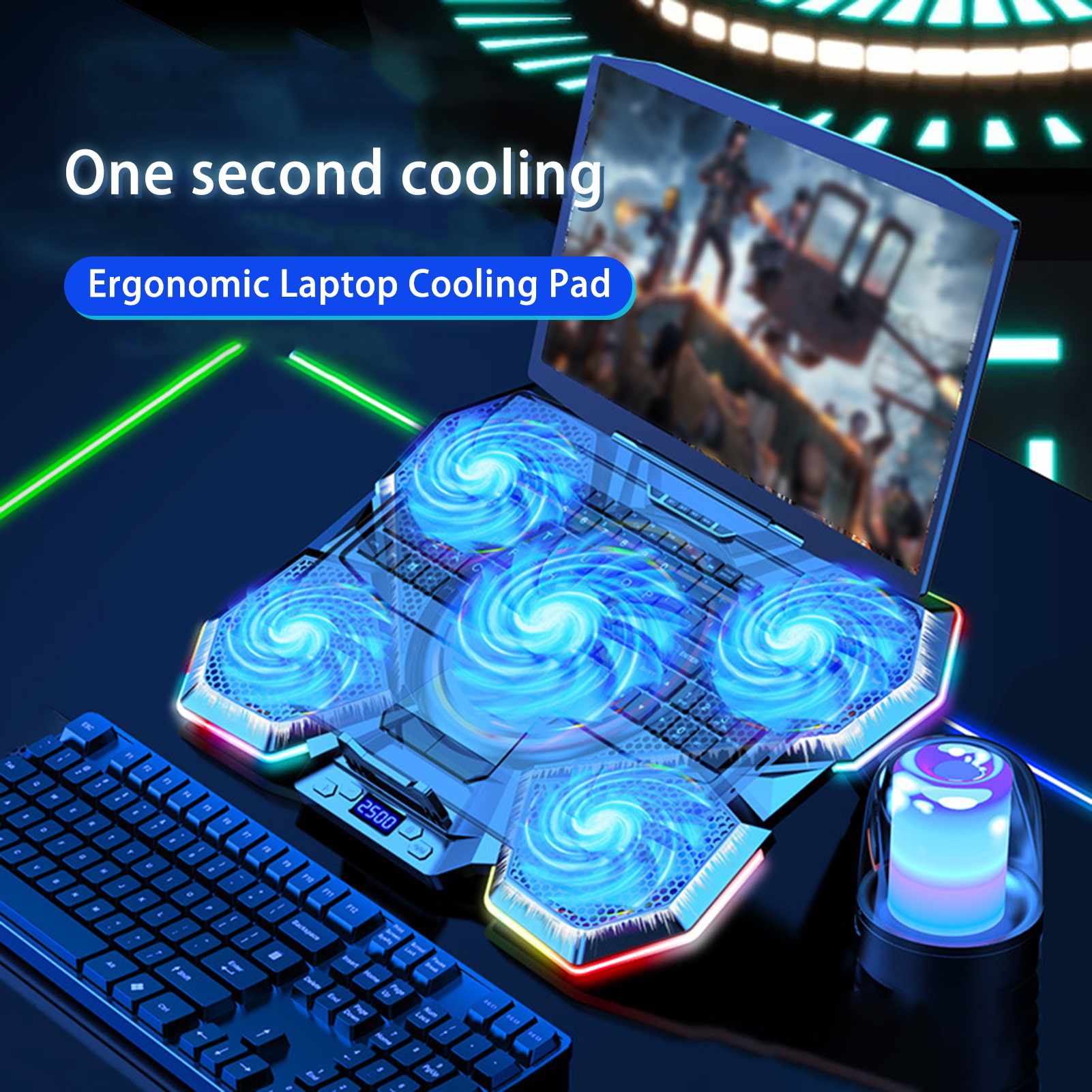 Meijuhuga Laptop Cooling Pad RGB Light Laptop 7 Gears Adjustable Height