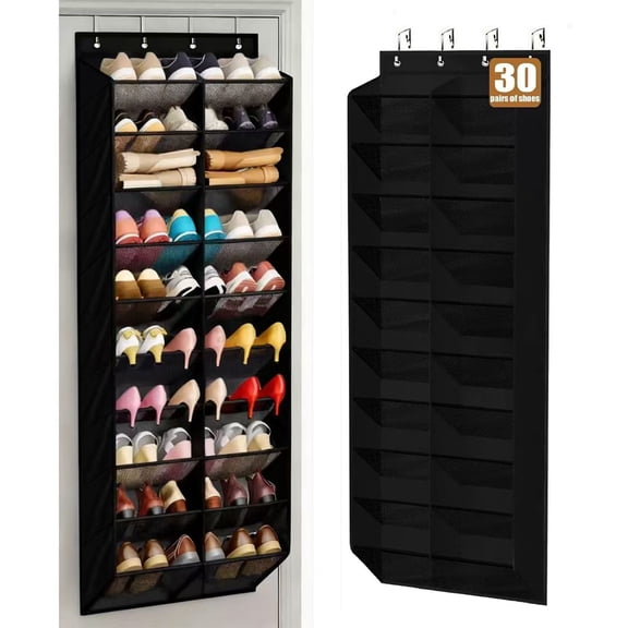 Meikd 30-Pair 10-Tier No-Drill Door-Hanging Shoe Storage Box, Durable Breathable Mesh Rack, Suitable for the Whole Family's Sneakers, Boots, Heels, and Dress Shoes