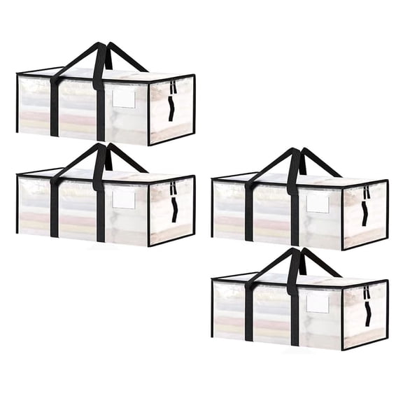 Meikd 4-Piece Extra-Large, Heavy-Duty Clear Plastic Moving Bags & Storage Containers with Zippers, Ideal for Moving and Storage