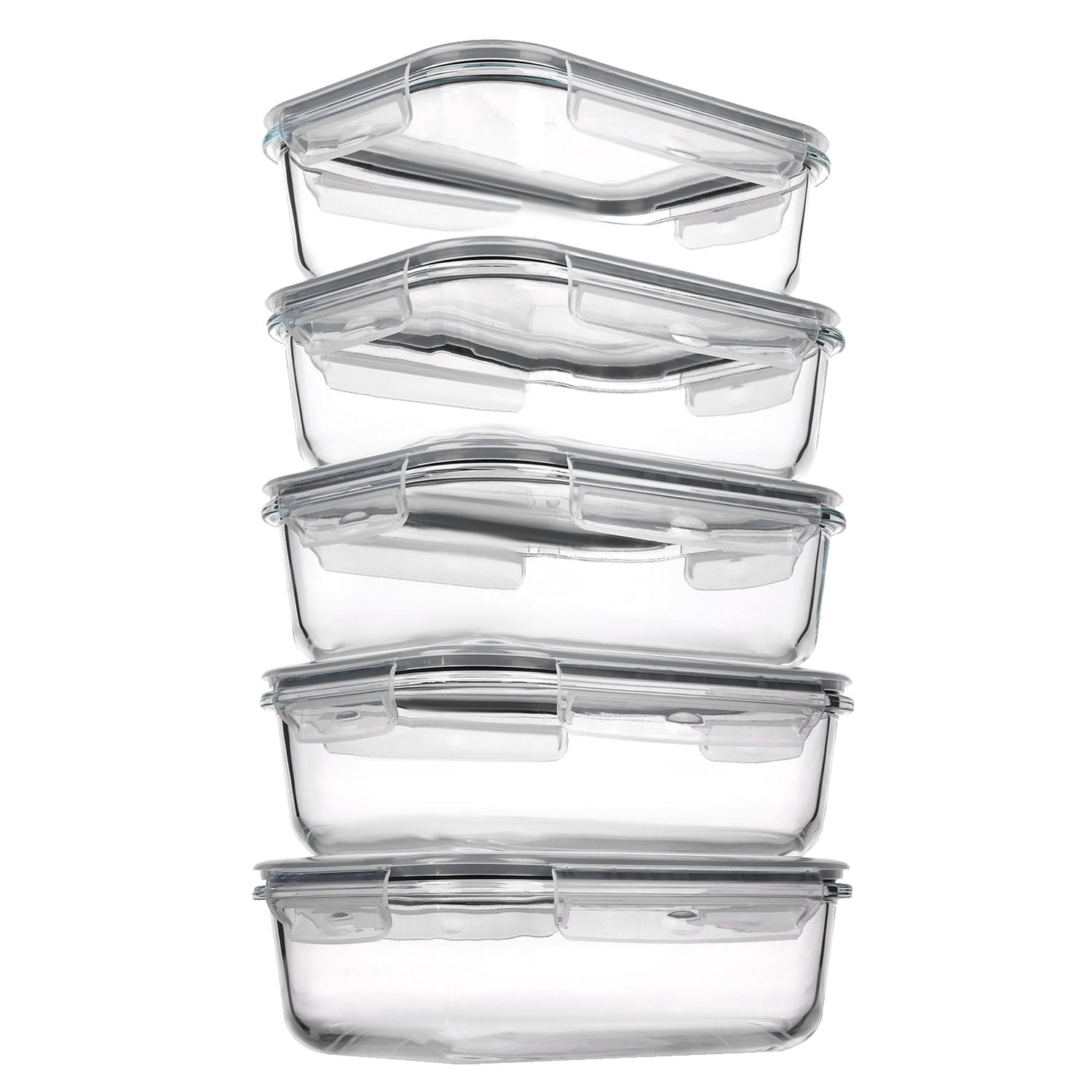 Meikd 5-Piece 35-Ounce Glass Food Storage Container Set (with Lids) Food-Grade Glass Storage Containers Airtight & Reusable Lunch Box Set Safe for Oven, Microwave, Freezer, and Dishwasher Use