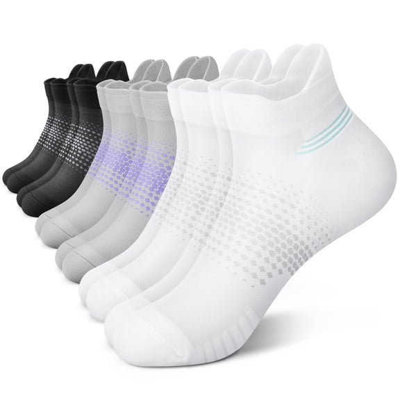 Meikd Ankle Compression Socks for Women 6 Pairs, Running Socks with Heel Tab, Cushioned Low Cut Athletic Socks