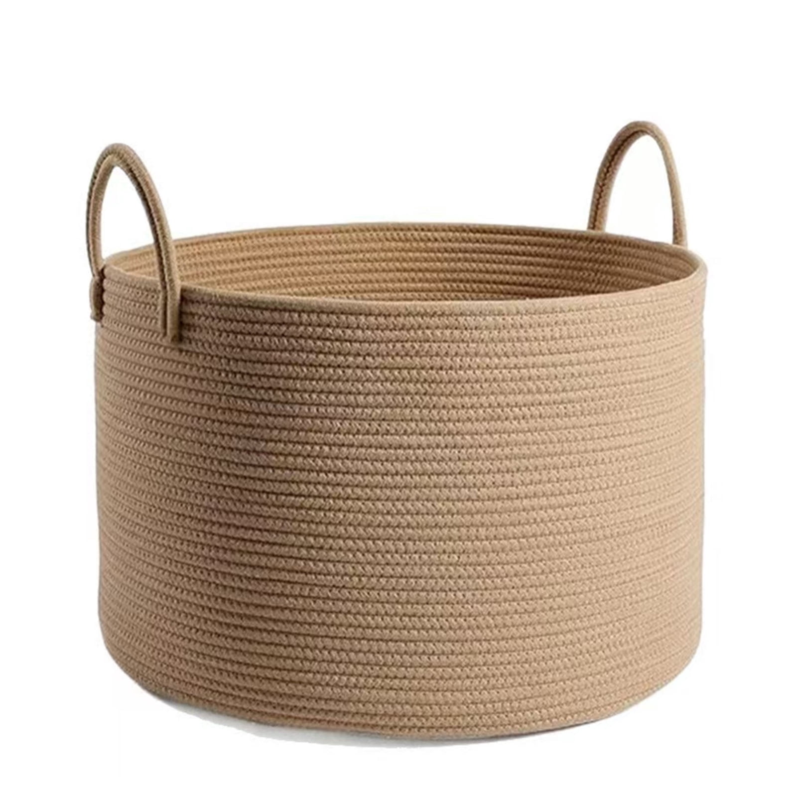 Meikd 65L Cotton Rope Woven Storage Basket with Handles, Large Laundry Basket for Blankets, Toys & Clothes, Decorative Organizer for Living Room, Bedroom & Nursery, Brown