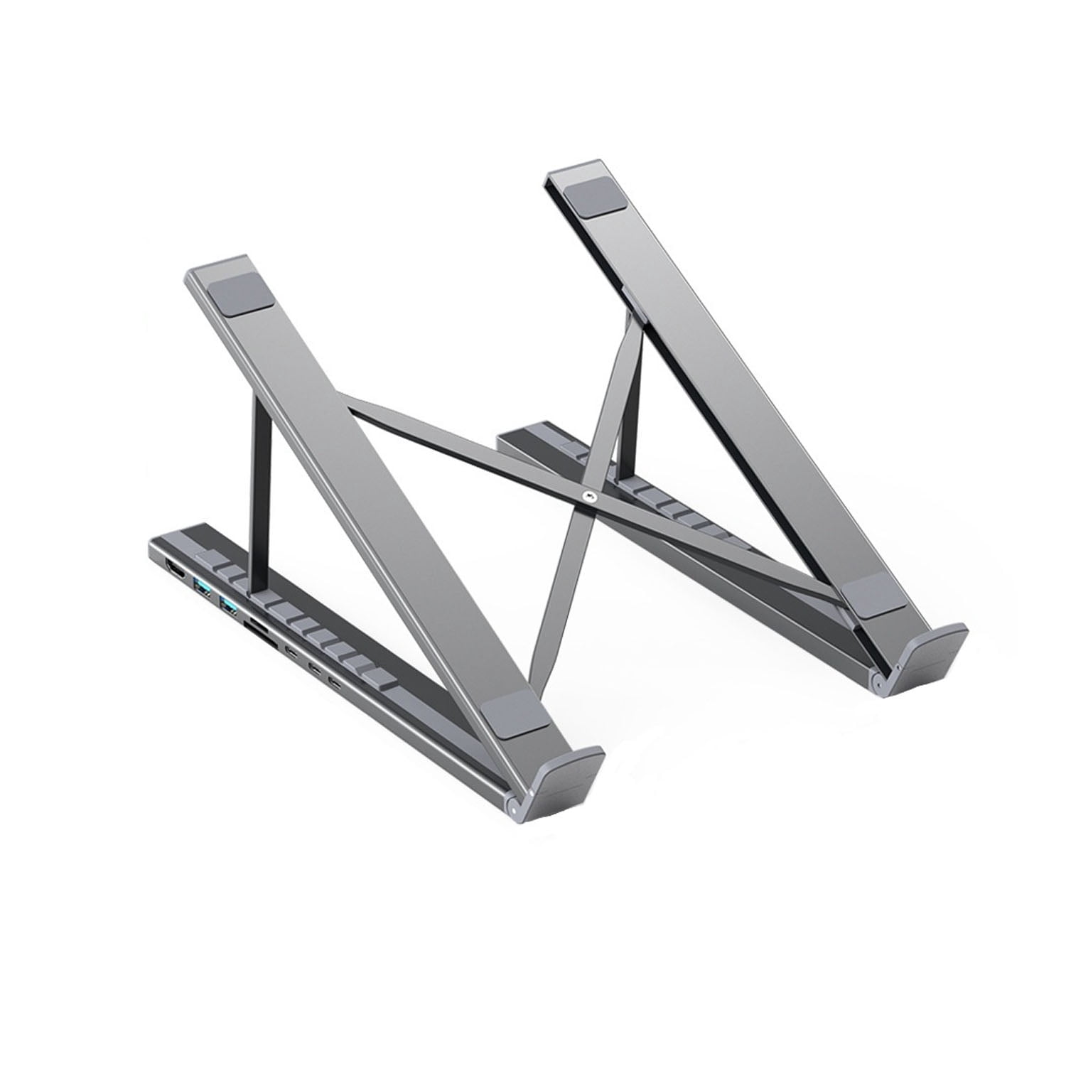 Meikd 8-in-1 USB-C Laptop Stand (with Docking Station), Portable Aluminum Desktop Laptop Stand, Multi-Port Compatibility, Height Adjustable