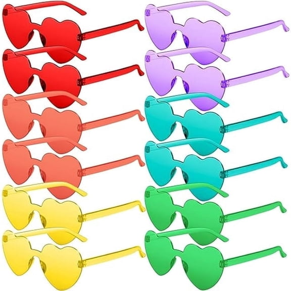 Unisex Heart Shaped Rimless Sunglasses, Multicolor, 12 Pack, Candy Colorful Glasses, Fun Trendy Transparent Heart Sunglasses Party Favor for Graduation Gift, Summer Party, Birthday, Vacation