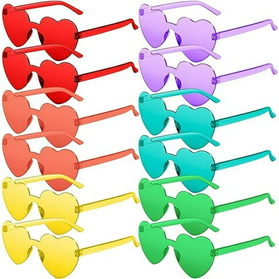 Hopet Unisex Heart Shaped Rimless Sunglasses, Multicolor, 12 Pack, Candy Colorful Glasses, Fun Trendy Transparent Heart Sunglasses Party Favor for Graduation Gift, Summer Party, Birthday, Vacation