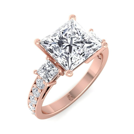 Meilani - Moissanite Princess Cut Lab Diamond Engagement Ring with Sidestones