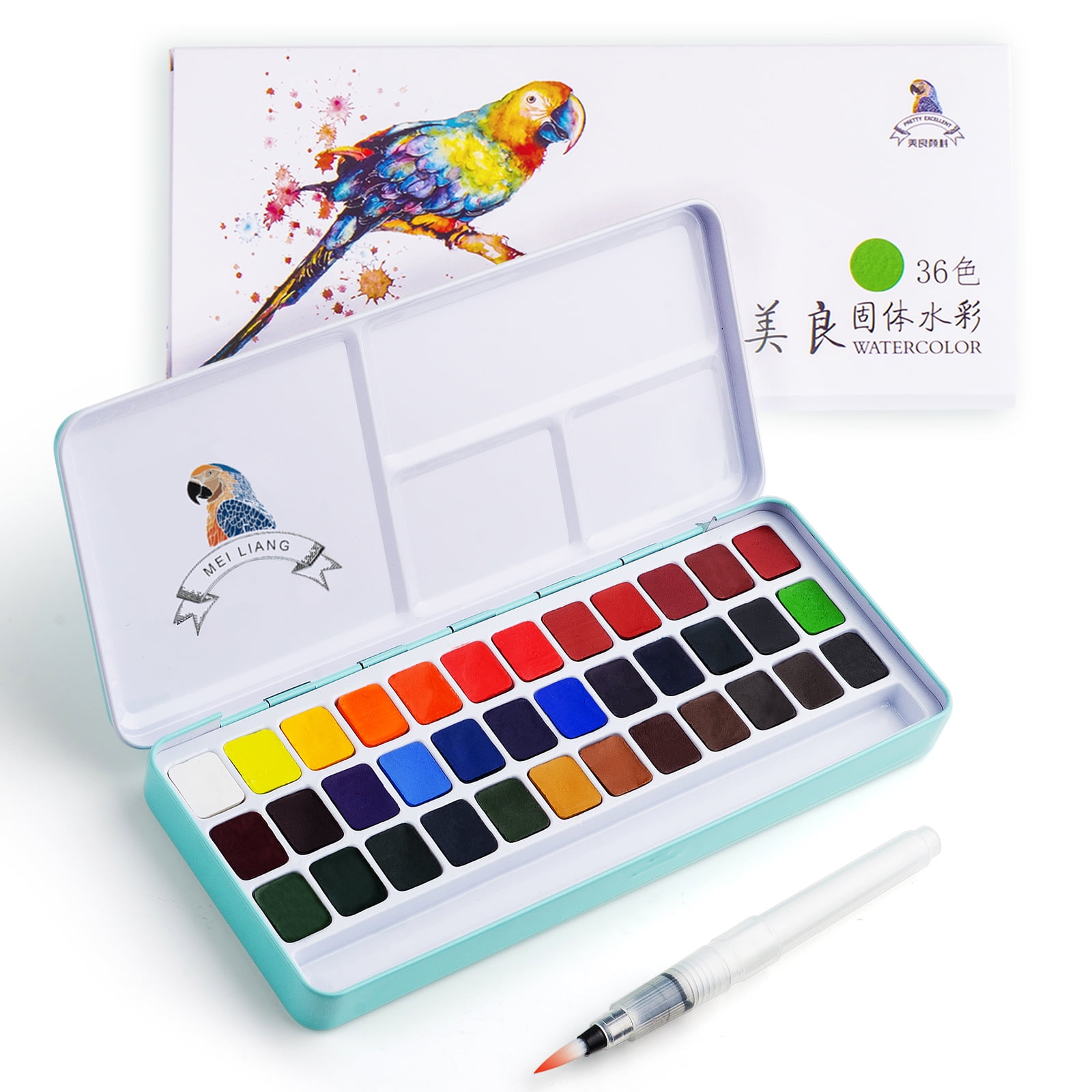 MeiLiang Watercolor Paint Set, 48 Vivid Colors Includes12 Metallic Glitter Solid Colors in Pocket Box with Metal Ring and Watercolor Brush, Perfect As