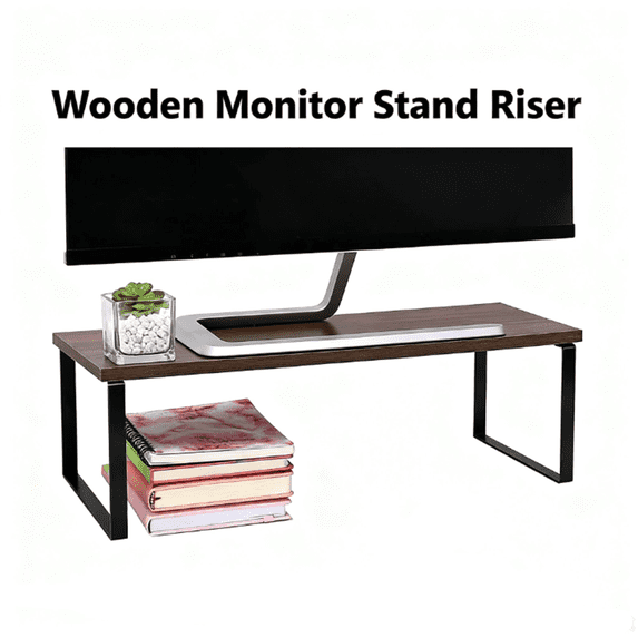 Meilimei 1 Pack Monitor Stand Riser, Wood Desk Storage Organizer for Office Laptop, Computer, Antique Brown