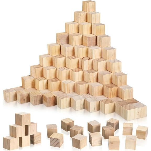 Meilimei 100 Pcs 1 Inch Unfinished Wooden Cubes, Natural Wood Blocks for Crafting, DIY Wood Squares for Painting, Carving, Showers & Art Projects