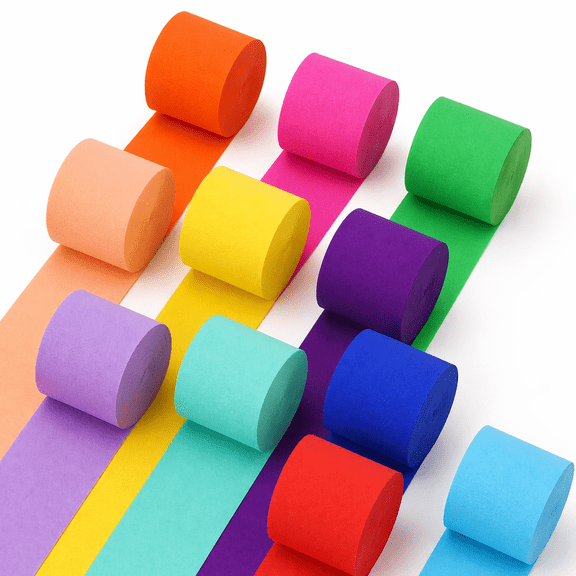 Meilimei 12 RollsCrepe Paper Streamers, 984ft Colorful Party Streamers for Birthday Decorations, Wedding, Baby Shower, Halloween, Christmas Decor, DIY Craft (0.14ft x 82ft/Roll)