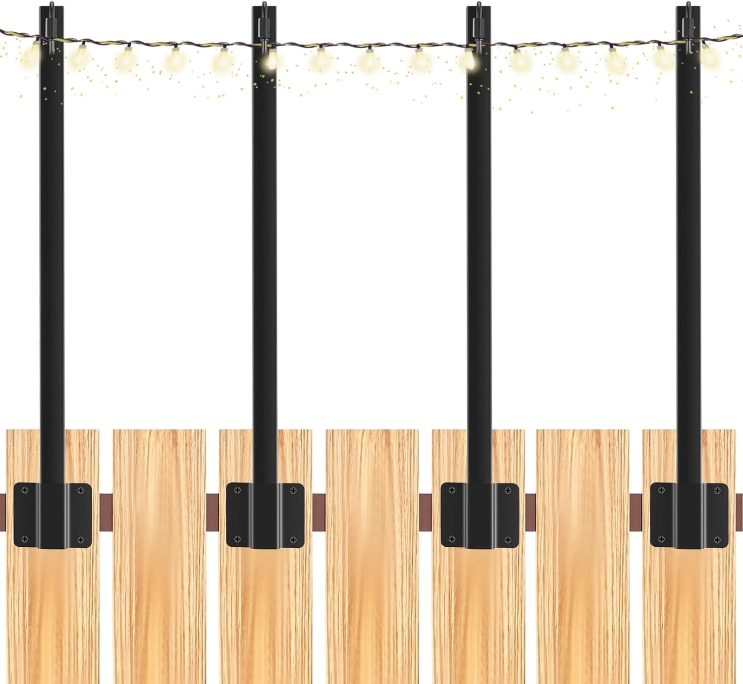 Meilimei 4-Pack Heavy Duty Steel String Light Poles, 17-inch Outdoor Hanging Stand with Adjustable Hook, Black Metal Suspension Holder for Patio, Garden, Fence & Wall