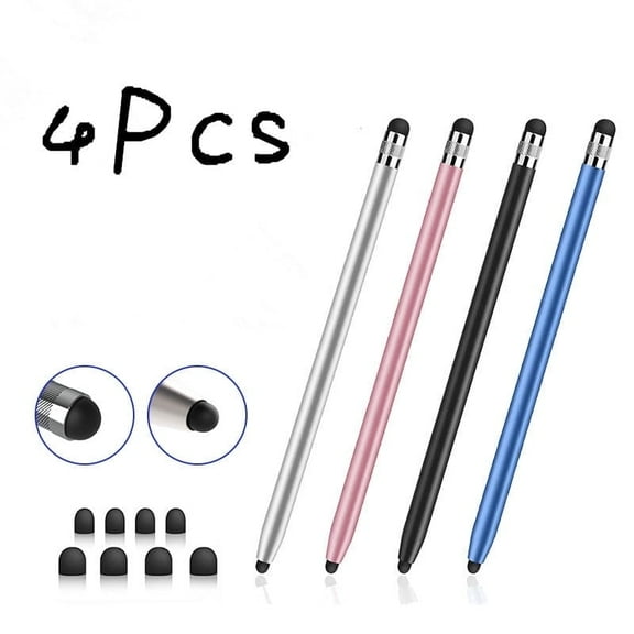 Meilimei 4Pcs Touchscreen Stylus Pen, 2 in 1 Universal Stylus Touch Screen Pen with 8 Extra Replaceable Tips for iPad Samsung Tablet Cell Phone PC Laptop, All Touch Screen Devices
