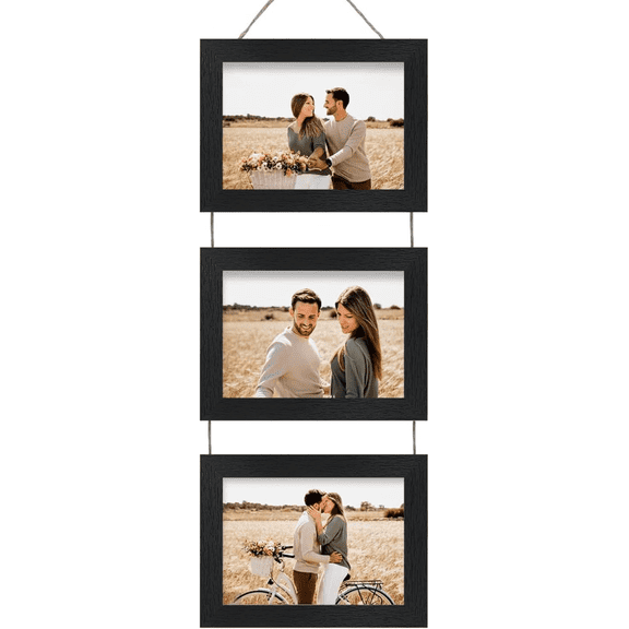 Meilimei 4x6 Wall Hanging Picture Frames Collage with 3 Opening Black Frames