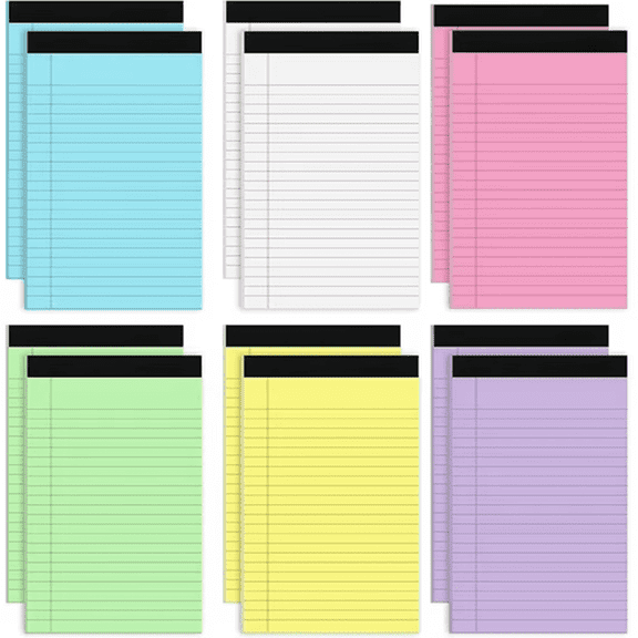 Meilimei 12-Pack 5x8 Legal Pads and Notepads, 50 Sheets of 80 GSM Thick Paper with Narrow Ruled, Perforated Sheets for Office and Home Use