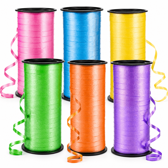 Meilimei 6 Rolls Curling Ribbon Set, Colorful Balloon String 600 Feet of 1/5 Inch for Arts Crafts Christmas Gift Wrapping Wedding Birthday Party