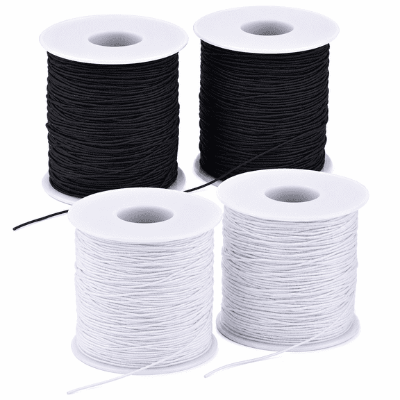 Meilimei Elastic String for Bracelets, 4 Rolls 1mm Stretchy String Cord, (2 Black) and (2 White) Kandi String for Jewelry Making with Beads, 164ft per Roll