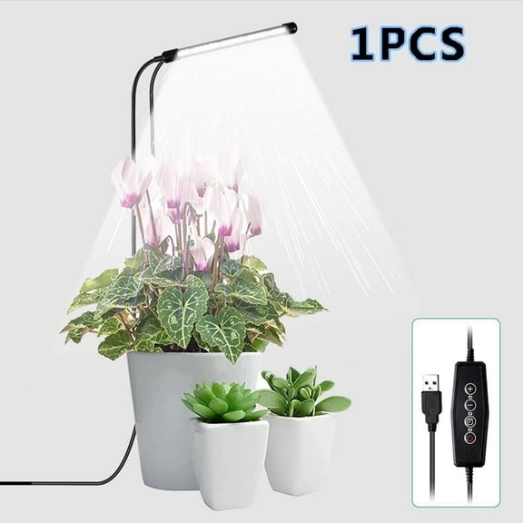 Meilimei Grow Light for Indoor Plants Growing, 6000K Full Spectrum Gooseneck Plant Lamp for Seedings Succulents Small Plants, Auto On/Off Timing & 5 Dimming, 1-Pack