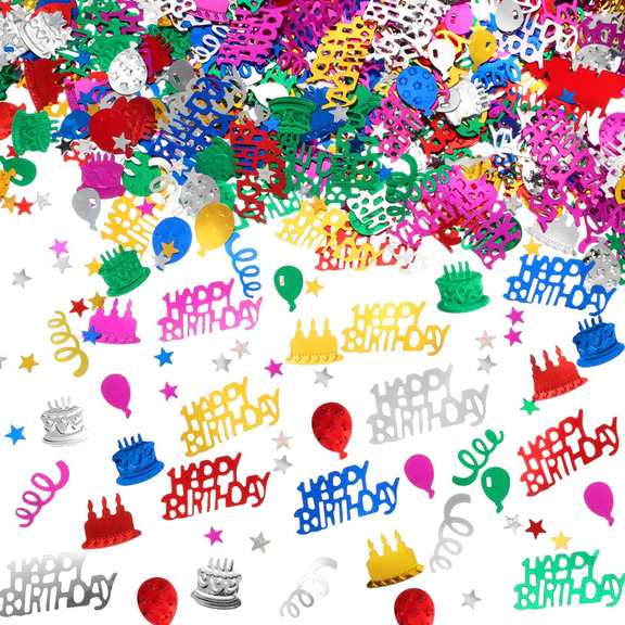Meilimei Happy Birthday Confetti, 2.1 oz Metallic Foil Table Scatter Decorations for Birthday Party, Baby Shower, Cake Balloon Decoration