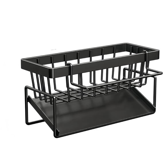 Meilimei Sponge Holder for Sink, Kitchen Sink Caddy Organizer with Self Draining Tray, Carbon Steel Sponge Rack & Dishcloth Holder, Countertop Storage for Kitchen Sink (Black )