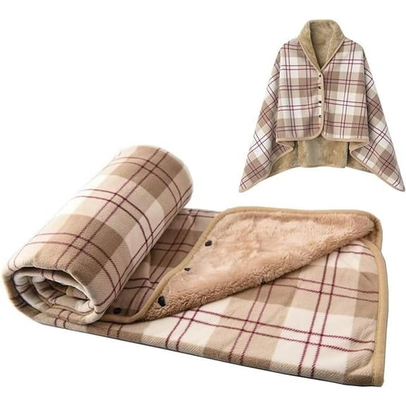 Meilimei Warm Blanket Wearable Plaid Shawl Blanket, 55"x39" Flannel Blankets Soft Plush Fluffy Cozy Throws for Bed Sofa Office(Brown-white)