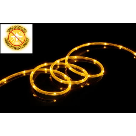 Meilo 16 FT LED Mini Rope Light Low Profile 1/4 diameter Yellow, Plug-in, Connectable, Mosquitoes Repellent for RV, Camping, Indoor/Outdoor Use, Waterproof, 360° Directional Shine, Christmas