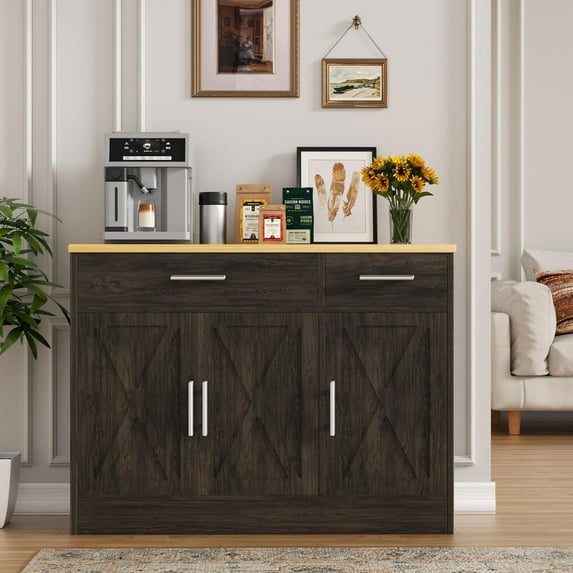 Meilocar Buffet Cabinet with Storage, Coffee Bar Cabinet, Modern Farmhouse Kitchen Cabinets with Drawers and Doors, Wide Sideboard Cabinets for Dining Room, Brown