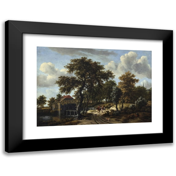 Meindert Hobbema 24x18 Black Modern Framed Museum Art Print Titled - The Travelers (1662 )