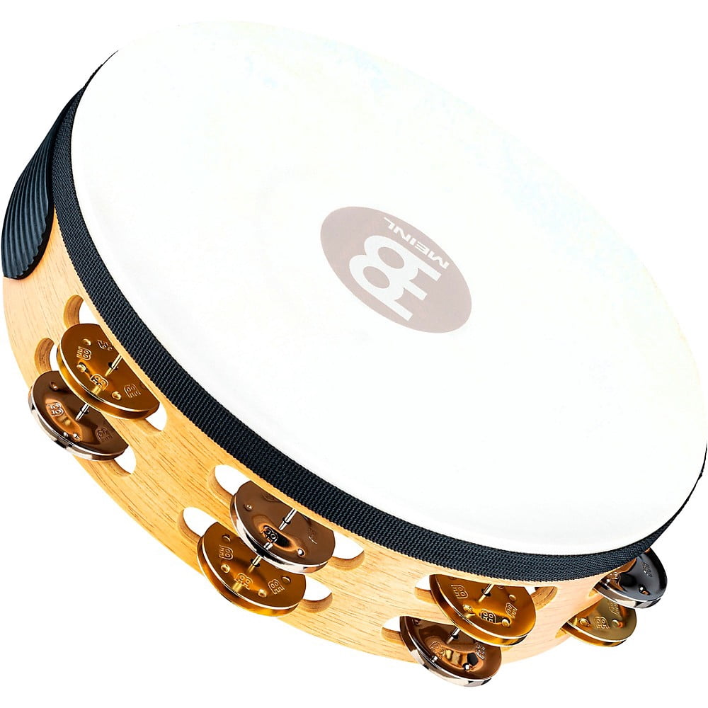Meinl 10" Recording Combo Goat Skin Wood Tambourine with Double Row Jingles, Super Natural