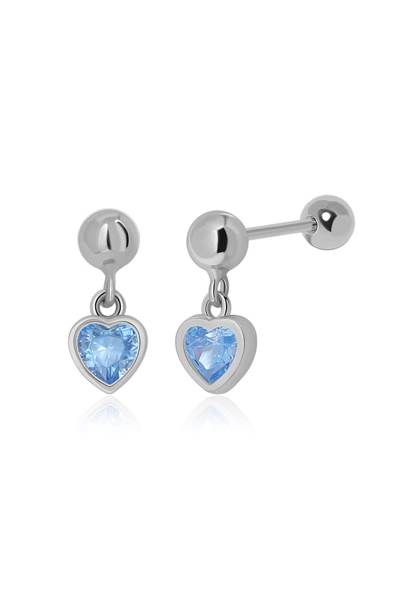 925 Sterling Silver Birthstone Heart Earrings Screw Back Dainty Heart Drop Stud Earrings for Women Gifts for Friend Mother's Day Birthday, December Silver