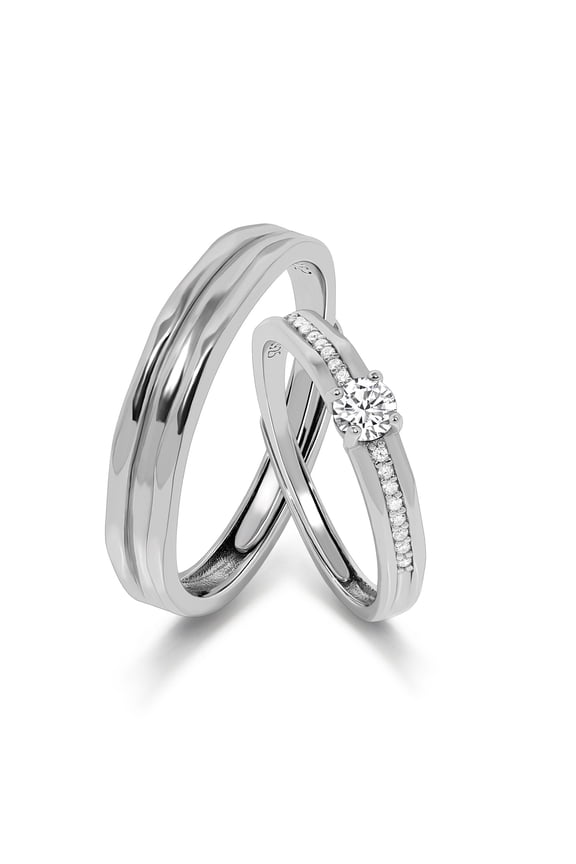 925 Sterling Silver Matching Couple Rings Set - His & Hers Twisted Design with Cubic Zirconia Engagement & Wedding Bands, Hypoallergenic, Perfect for Promise/Romantic Gifts